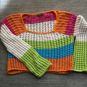 Wild Fable Vibrant Pink Blue Green  and Orange Square Neck Sweater / Coverup